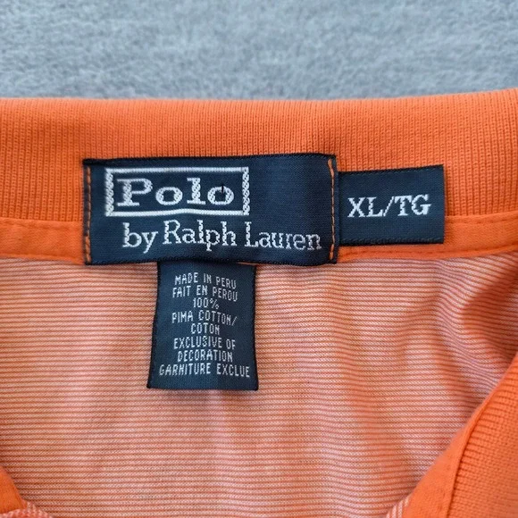 Polo Ralph Lauren Mens XL Pima Cotton Micro Stripe Polo Shirt Orange White - Picture 5 of 8